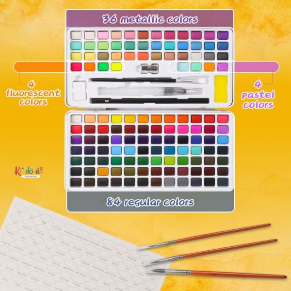 128 Colors Washable Watercolor Paint Set with 4 Brushes 1